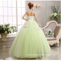 El último diseño de la novia magnífica luz verde Appliqued Strapless palabra de longitud Tulle Puffy Ball Gown luz verde vestido de novia